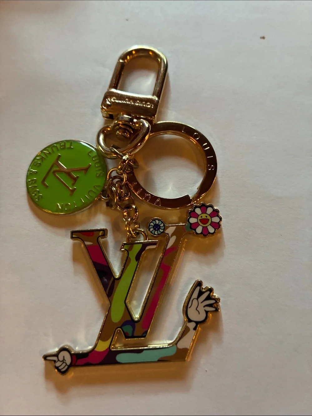 Louis Vuitton Multicolor Enamel LV Logo Key Holder with Gold Hardware